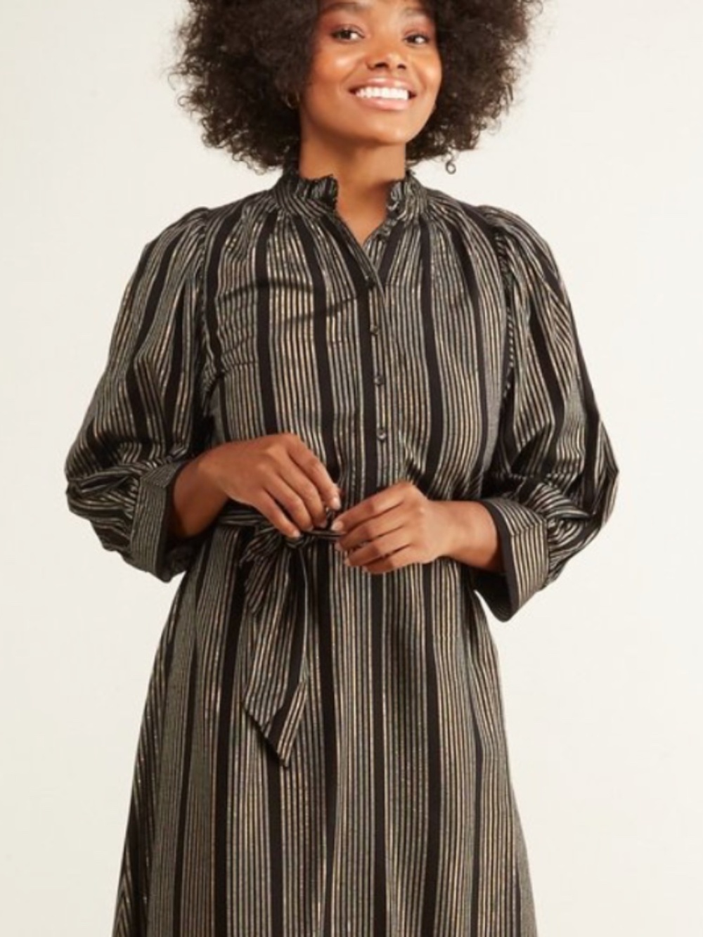Antik Batik Meeti Puff Sleeve Dress with Waist Tie